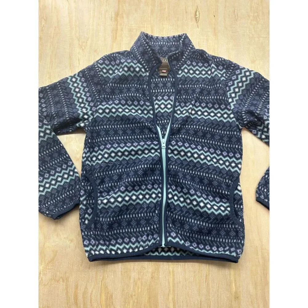 Roper Kids XL Fleece Jacket Full Zip Southwestern Geometric Navy‎ Blue Mock Neck